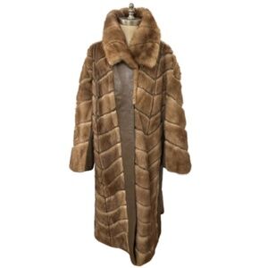 Vtg 60s 70s Pastel Mink Fur Leather Coat L/XL